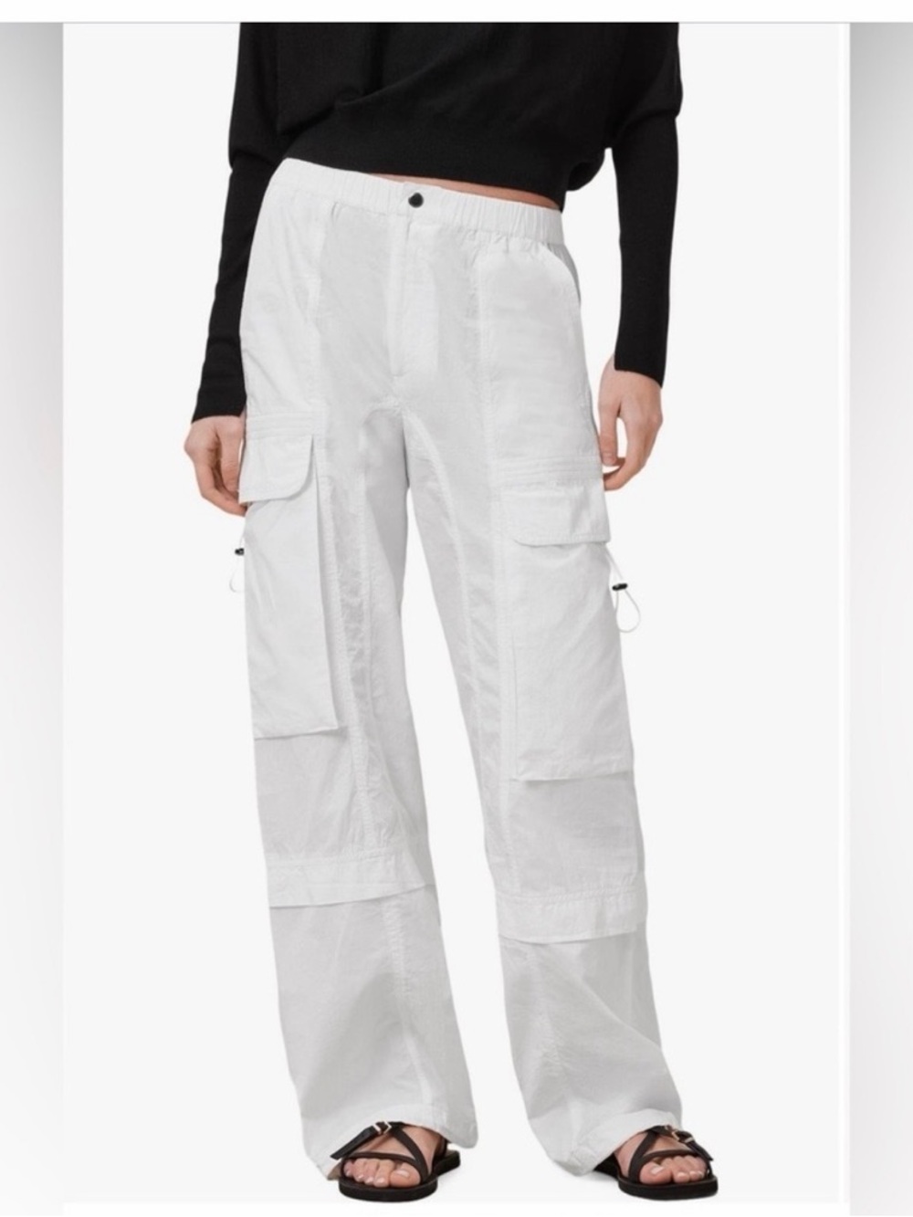 AllSaints Women's White Cargo Wide-Leg Pants - Picture 3 of 6